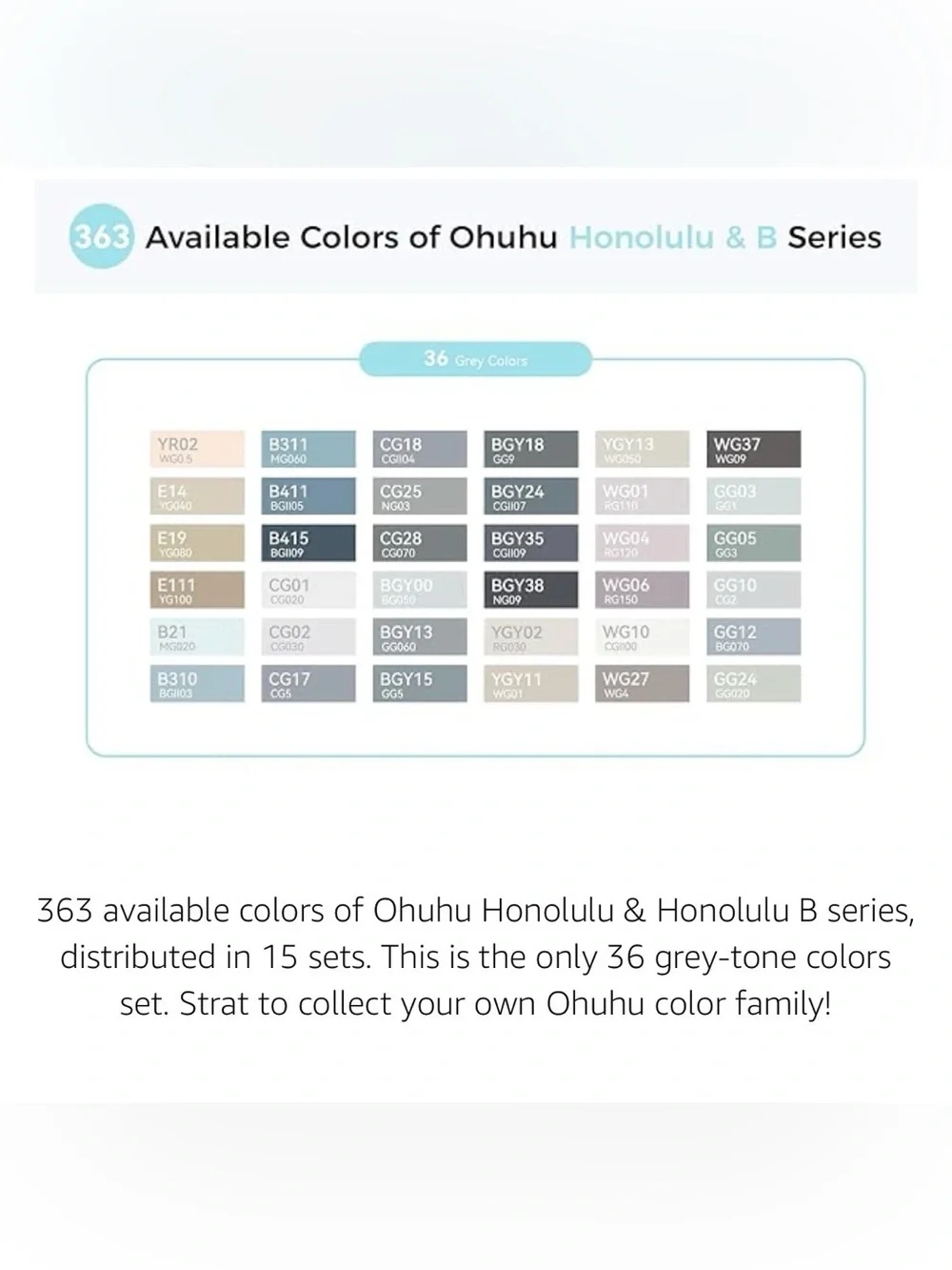 Ohuhu Dual Tip Art Markers - Cool Greys & Blues Set
